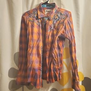 Roar vintage orange, purple and teal plaid with gold details